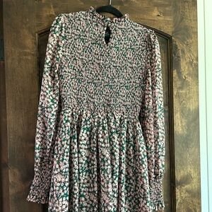 Lulu's Pink & Green Floral Smocked Long-Sleeve Dress